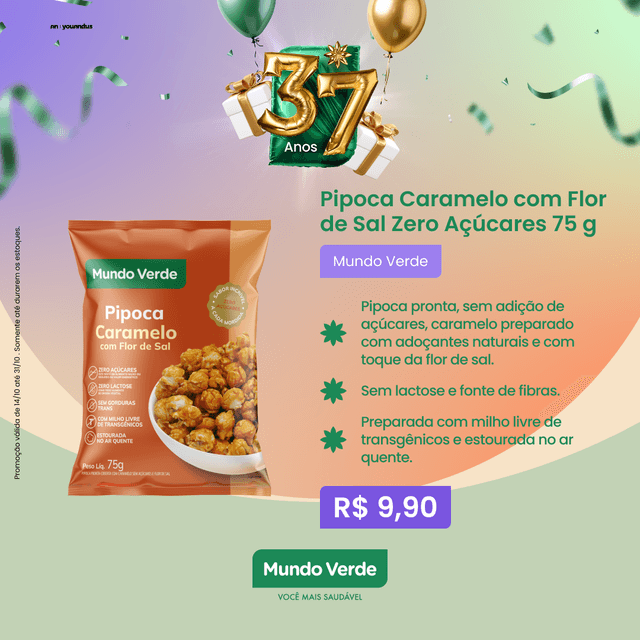 PIPOCA CARAMELO COM FLOR DE SAL ZERO AÇÚCARES 75G