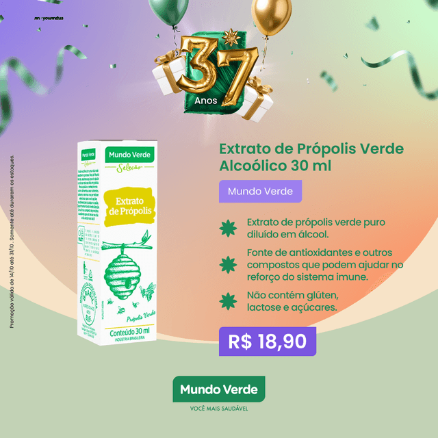 EXTRATRO DE PRÓPOLIS VERDE ALCOÓLICO 30ML